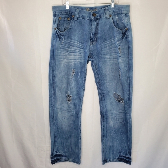 Straight Leg Relaxed Jeans Size 38 x 32 Distressed Cotton Denim Vintage - Picture 12 of 13